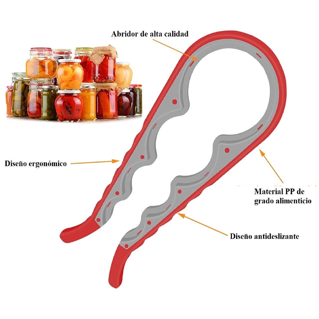 Abridor de frascos tapas con almohadilla de agarre para personas mayores manos débiles, abridor multifunción 4 en 1