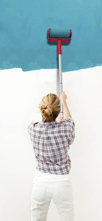 Rodillo de pintura recargable con palo extensible	para áreas difíciles