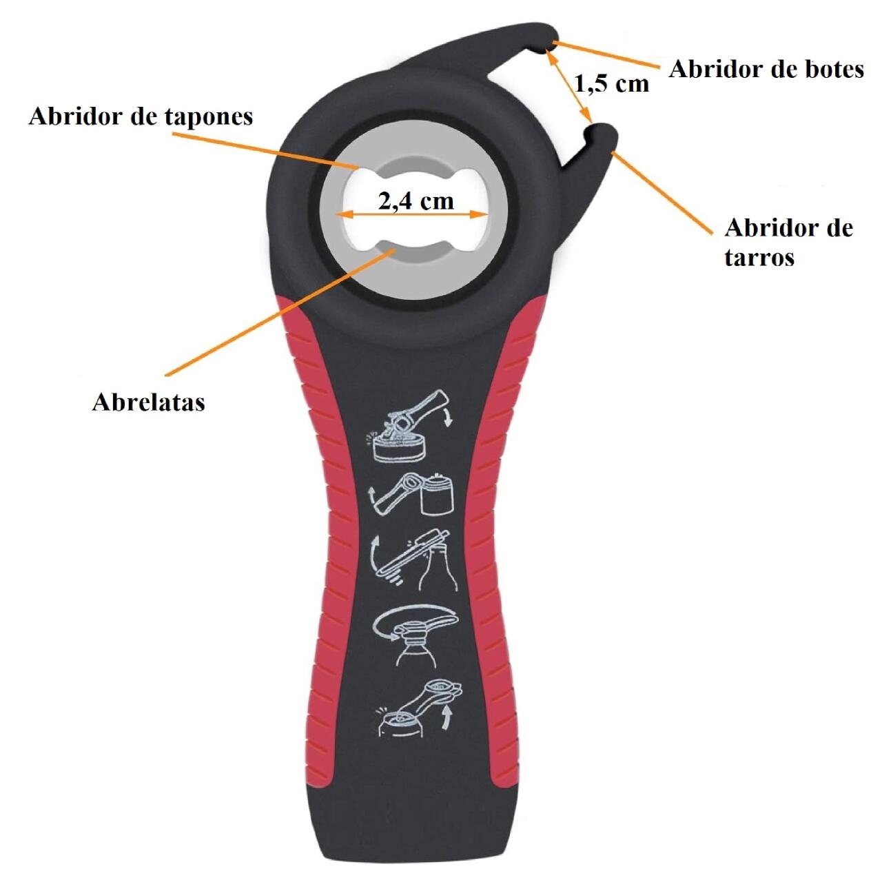 Abridor de frascos tapas con almohadilla de agarre para personas mayores manos débiles, abridor multifunción 4 en 1